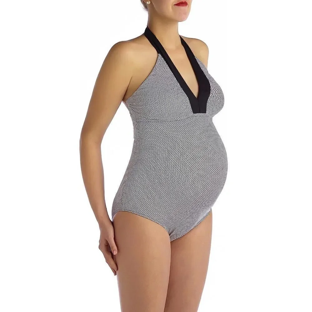 PEZ D'OR Maternity Textured Black & White One Piece Swimsuit Women's XL NWT